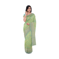 Nature Green Saree In Georgette Banarasi With Blue Blouse Piece Online - Kalki Fashion