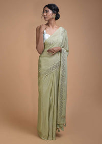 Nature Green Saree In Chiffon With Badla Buttis All Over Online - Kalki Fashion