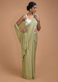 Nature Green Saree In Chiffon With Badla Buttis All Over Online - Kalki Fashion