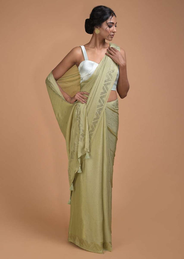 Nature Green Saree In Chiffon With Badla Buttis All Over Online - Kalki Fashion