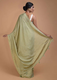 Nature Green Saree In Chiffon With Badla Buttis All Over Online - Kalki Fashion