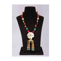 Navratna stone studded long traditional necklace with acrylic beaded 3 D flower pendant only on Kalki