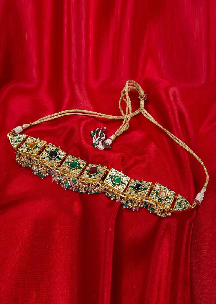 Navratna stone traditional chocker with kundan detailing only on kalki