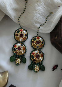 Navrattan Kundan Earrings In Gold Plated Silver Alloy