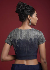 Navy Blue Blouse In Crepe Silk Fabric With Cut Dana And Sequins Embroidered Yoke Online - Kalki Fashion