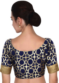 Navy Blue Blouse With Side Key Hole Neckline Online - Kalki Fashion