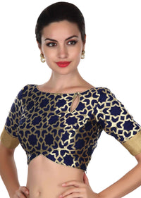 Navy Blue Blouse With Side Key Hole Neckline Online - Kalki Fashion