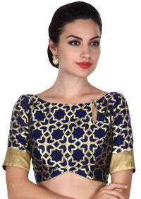 Navy Blue Blouse With Side Key Hole Neckline Online - Kalki Fashion