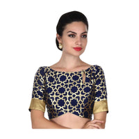 Navy Blue Blouse With Side Key Hole Neckline Online - Kalki Fashion