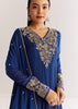 Navy Blue Chinon Anarkali Set With Cutdana Moti And Gotta Lace Dupatta