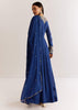 Navy Blue Chinon Anarkali Set With Cutdana Moti And Gotta Lace Dupatta