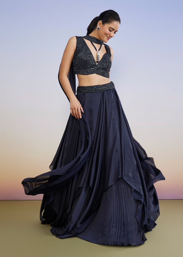 Navy Blue Fusion Lehenga