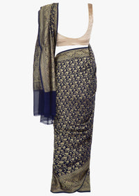 Navy blue georgette  weaved saree