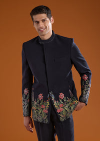 Navy Blue Jodhpuri Kurta Set with Bead Work