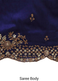 Navy blue saree adorn in sequin and kundan border only on Kalki