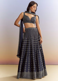 Navy Blue Satin Bridesmaid Lehenga With Stone Work