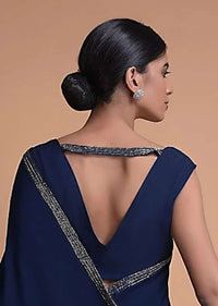 Navy Blue Sleeveless Blouse In Raw Silk Adorned With Cut Dana Work All Over Online - Kalki Fashion