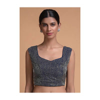 Navy Blue Sleeveless Blouse In Raw Silk Adorned With Cut Dana Work All Over Online - Kalki Fashion