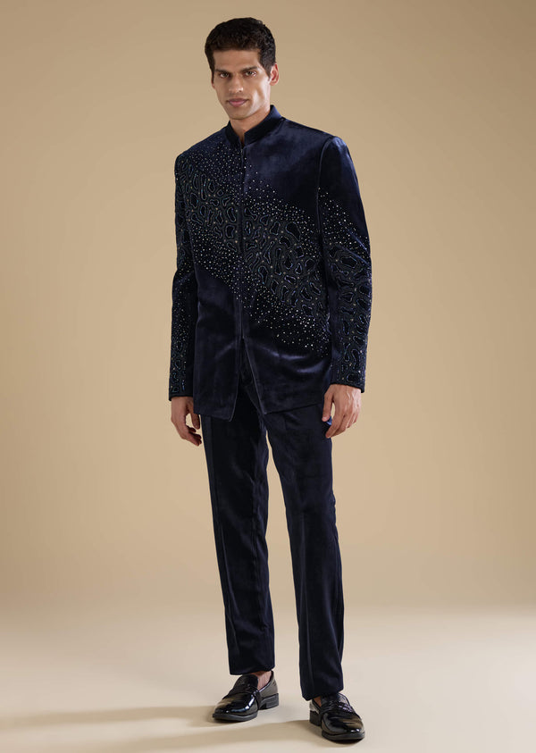 Navy Blue Velvet Jodhpuris with Sequins