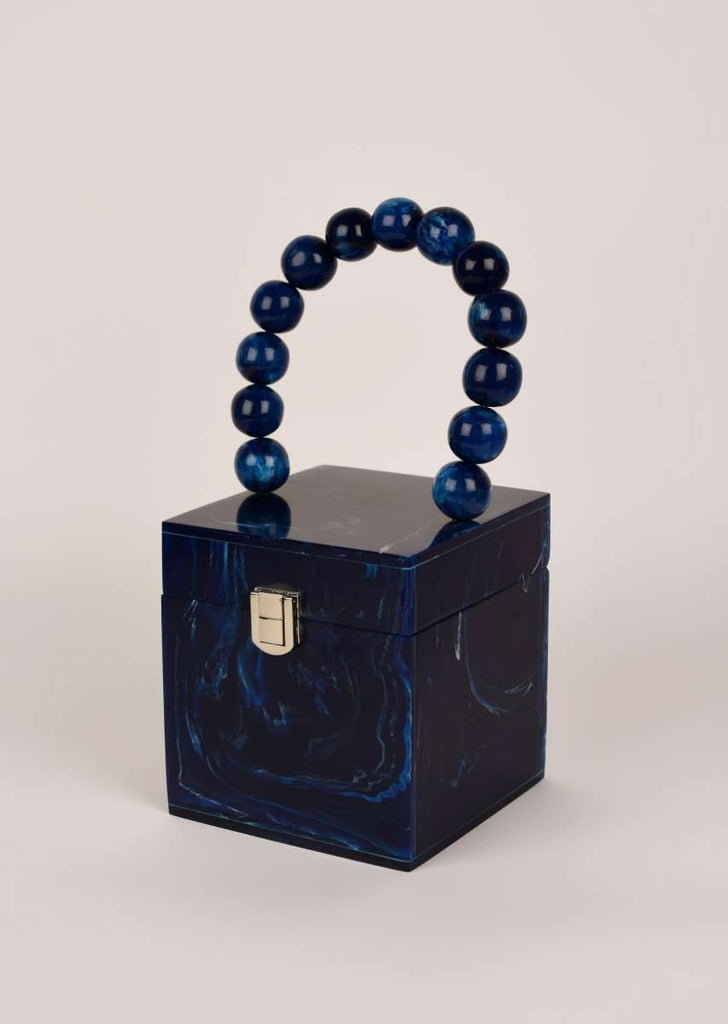 Navy Blue Box Clutch In Acrylic With Marble Design All Over Online - Kalki Fashion