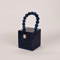 Navy Blue Box Clutch In Acrylic With Marble Design All Over Online - Kalki Fashion