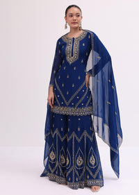 Navy Blue Chanderi Kurta Palazzo Set