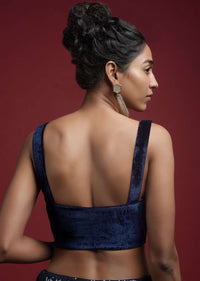 Navy blue Corset Blouse In Velvet With Sweetheart Neckline