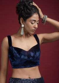 Navy blue Corset Blouse In Velvet With Sweetheart Neckline