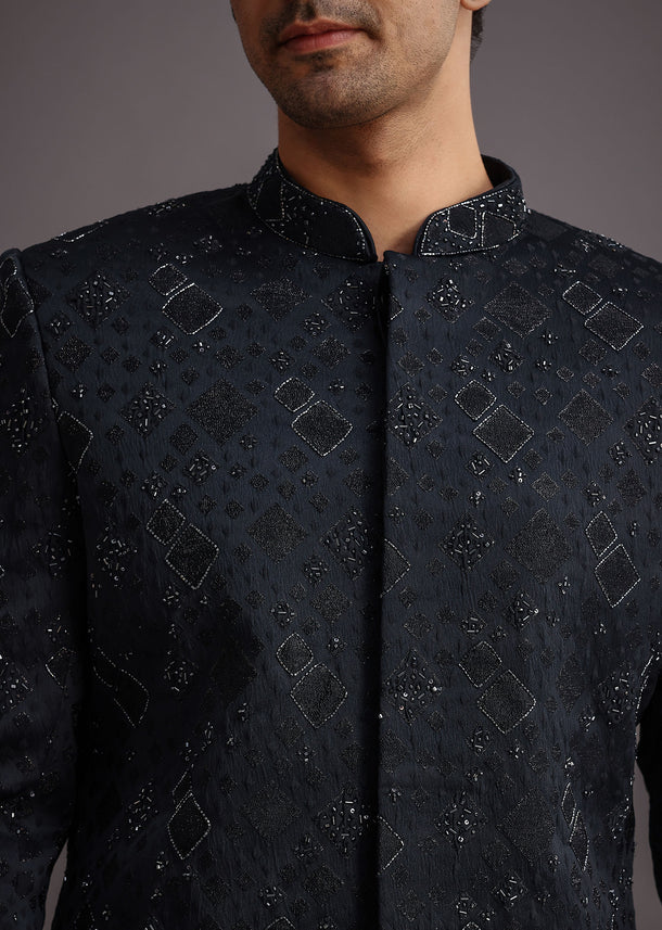 Navy Blue Cutdana Embroidered Indowestern Suit