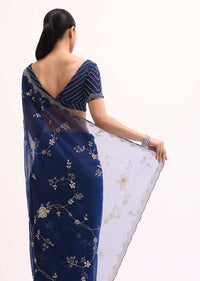 Navy Blue Cutdana Embroidered Saree With Unstitched Blouse