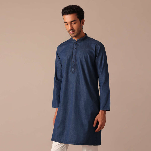 Navy Blue Denim Kurta Set