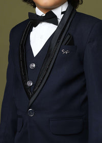 Navy Blue Embroidered Tuxedo In Suiting Fabric