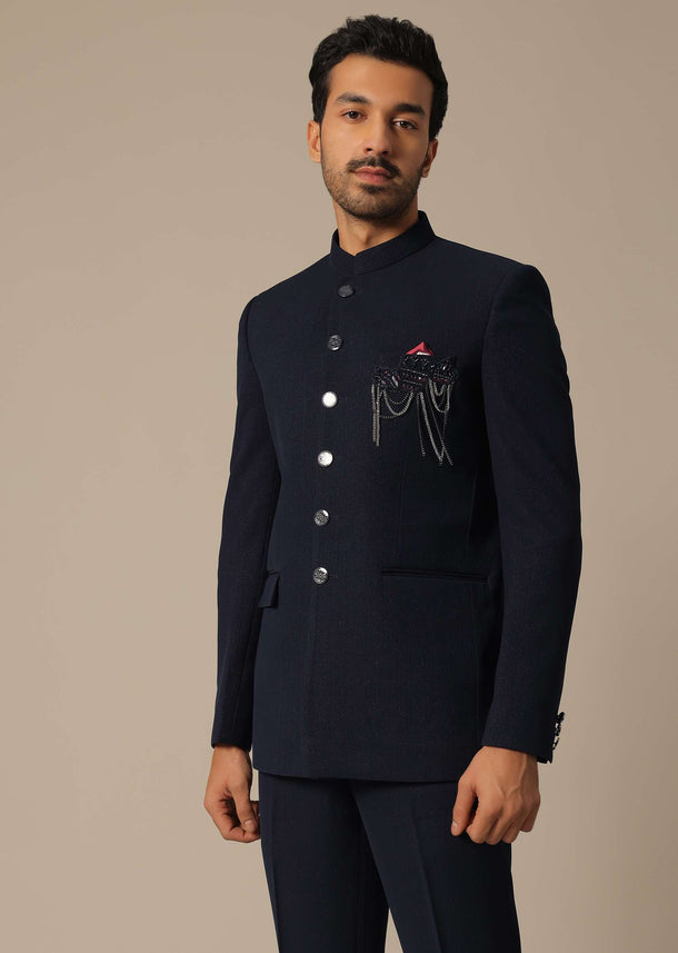 Navy Blue Embroidered Jodhpuri Set