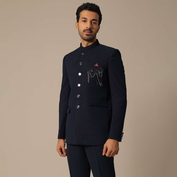 Navy Blue Embroidered Jodhpuri Set