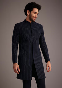 Navy Blue Embroidered Bandhgala Suit