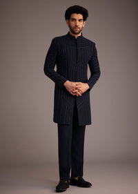 Navy Blue Embroidered Bandhgala Suit