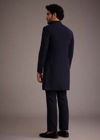 Navy Blue Embroidered Bandhgala Suit