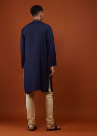 Indigo Blue Embroidered Cotton Silk Kurta Set