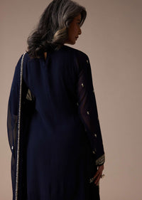 Navy Blue Embroidered Sharara Set In Chiffon