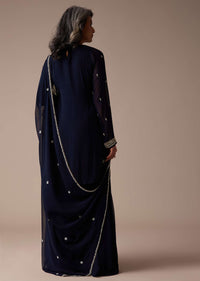 Navy Blue Embroidered Sharara Set In Chiffon