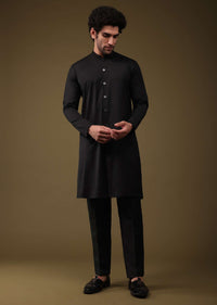 Midnight Green Festive Textured Jacket Kurta Set With Cut Dana And Thread Embroidery In Art Silk