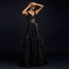 Navy Blue Gown Embellished In Sequins With Cut Dana Embellished Sheer Waist And Deep Sweetheart Neckline