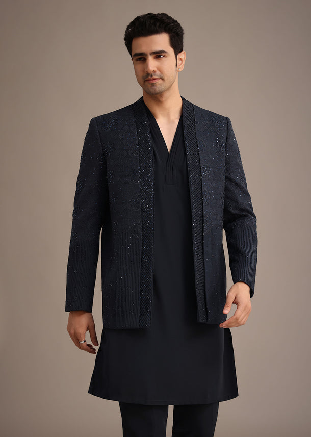 Navy Blue Hand Embroidered Jodhpuri Set