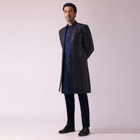 Navy Blue Indowestern Set In Dupion