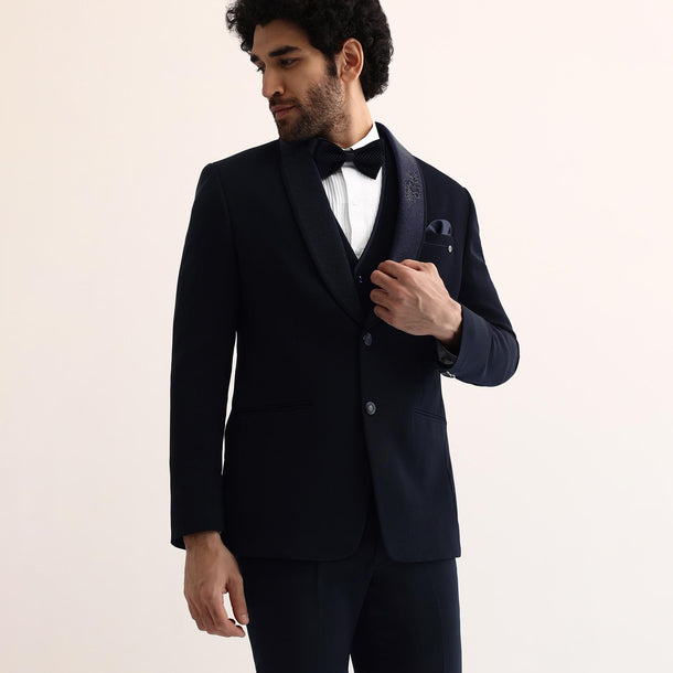 Navy Blue Intricate Embroidered Tuxedo