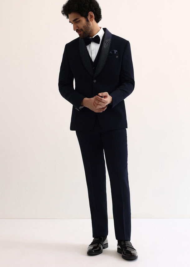 Navy Blue Intricate Embroidered Tuxedo