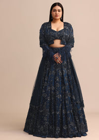 Navy Blue Jacket Kali Lehenga With Dupatta