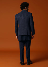 Navy Blue Jodhpuri Set In Resham Work For Men