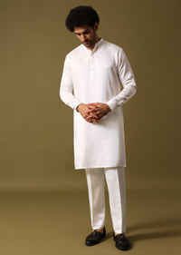 Navy Blue Kurta Jacket Set With Resham Work For Men