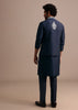 Navy Blue Kurta Jacket Set With Thread And Mirror Work